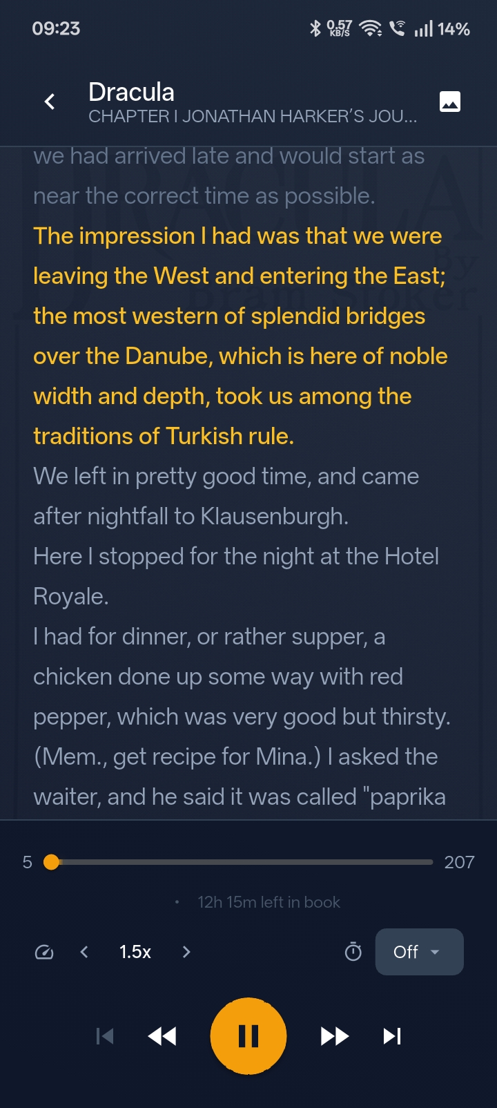 Eist app playback screen showing Dracula audiobook